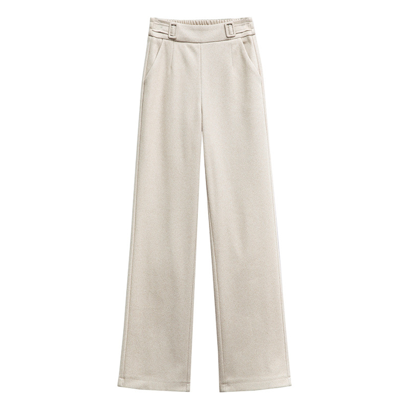 Ženske hlače od vunene smjese, ravni kroj, visoki pojas, opuštena silueta, sofisticiran gradski stil