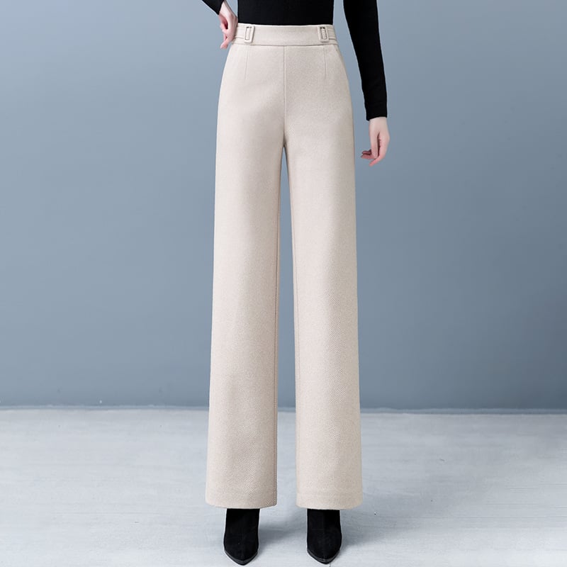 Ženske hlače od vunene smjese, ravni kroj, visoki pojas, opuštena silueta, sofisticiran gradski stil