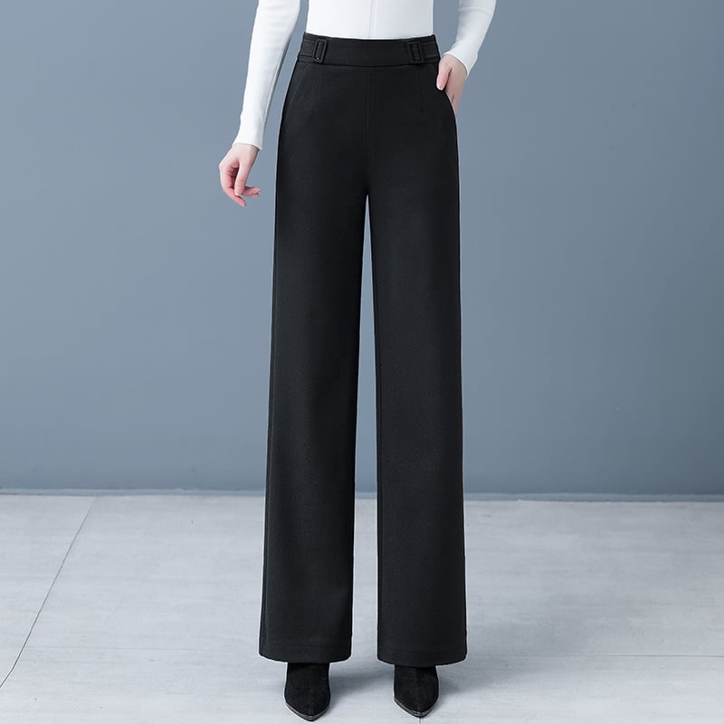 Ženske hlače od vunene smjese, ravni kroj, visoki pojas, opuštena silueta, sofisticiran gradski stil