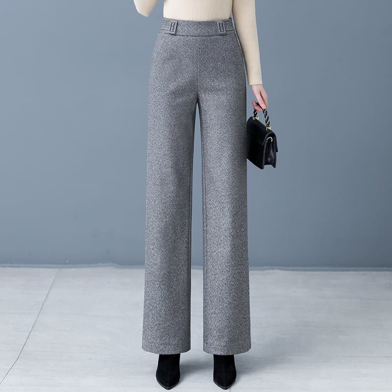 Ženske hlače od vunene smjese, ravni kroj, visoki pojas, opuštena silueta, sofisticiran gradski stil