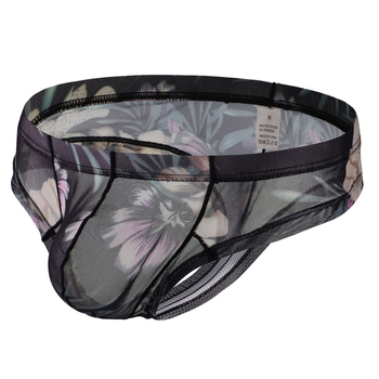 Meeste aluspesu lillemustriga, hingav võrgumaterjal, madal talje, peamine kangas 90–95% polüester