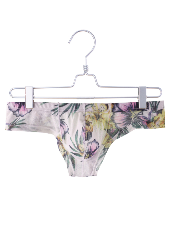 Meeste aluspesu lillemustriga, hingav võrgumaterjal, madal talje, peamine kangas 90–95% polüester