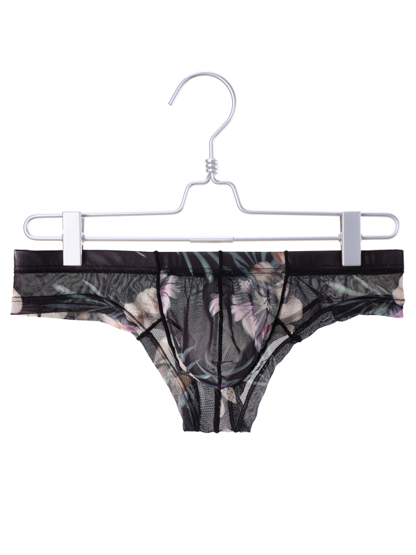 Meeste aluspesu lillemustriga, hingav võrgumaterjal, madal talje, peamine kangas 90–95% polüester