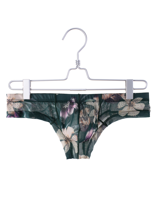 Meeste aluspesu lillemustriga, hingav võrgumaterjal, madal talje, peamine kangas 90–95% polüester