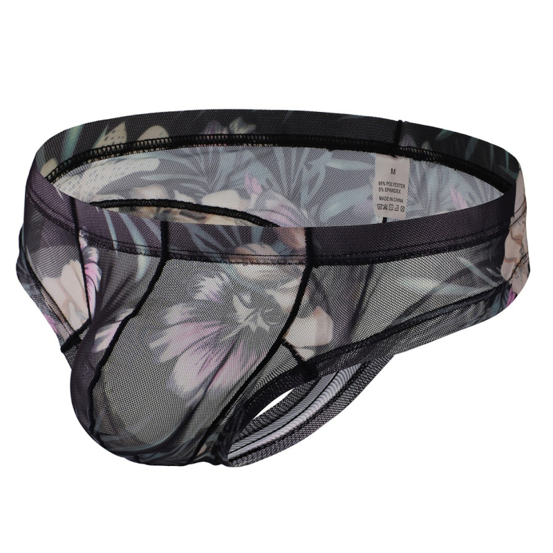 Meeste aluspesu lillemustriga, hingav võrgumaterjal, madal talje, peamine kangas 90–95% polüester