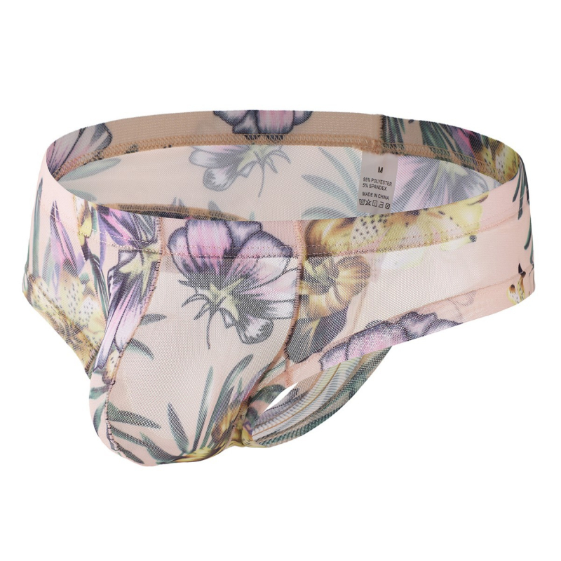 Meeste aluspesu lillemustriga, hingav võrgumaterjal, madal talje, peamine kangas 90–95% polüester