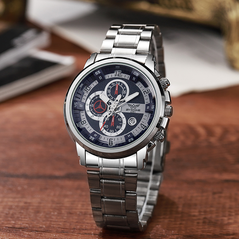 Muški sat s čeličnim kaišem, kalendar, kvarcni mehanizam z618, brojčanik 37 mm, debljina 10 mm