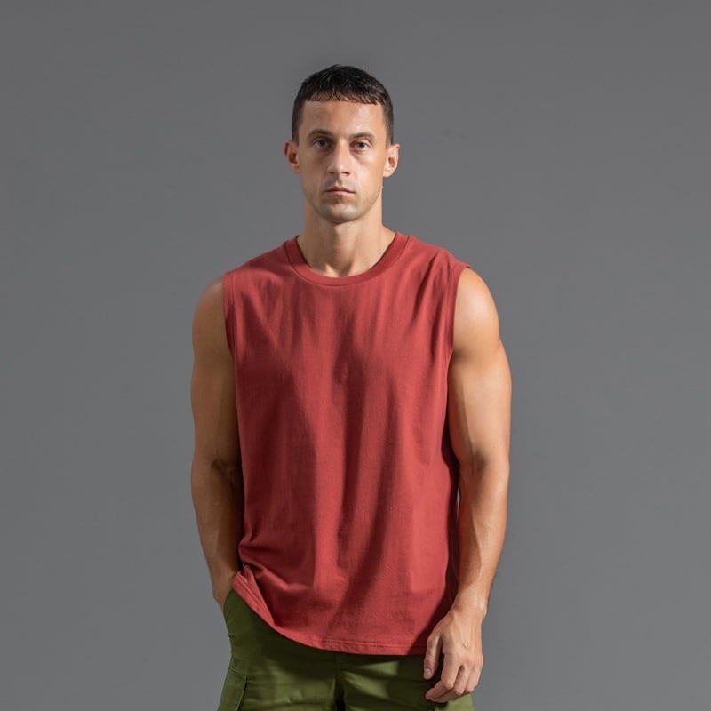 Férfi ujjatlan póló-vest, 99% pamut, laza szabás, nyár