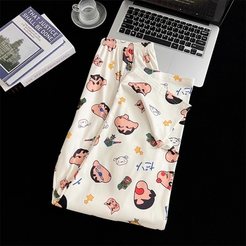 Muški pidžama set u japanskom stilu Crayon Shin-Chan, zimsko-jesenski, Derong tkanina, dvostrano četkan, toplo, debljina 201–250 g/m2, ovratnik s reverom, dugi rukavi