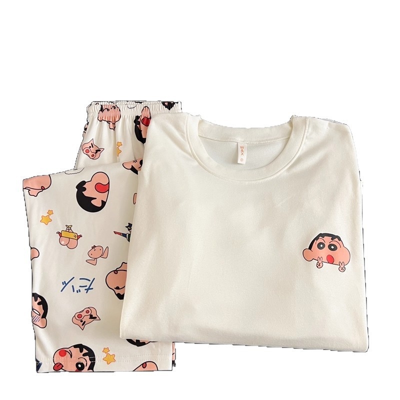 Muški pidžama set u japanskom stilu Crayon Shin-Chan, zimsko-jesenski, Derong tkanina, dvostrano četkan, toplo, debljina 201–250 g/m2, ovratnik s reverom, dugi rukavi