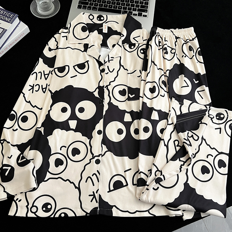 Muški pidžama set u japanskom stilu Crayon Shin-Chan, zimsko-jesenski, Derong tkanina, dvostrano četkan, toplo, debljina 201–250 g/m2, ovratnik s reverom, dugi rukavi