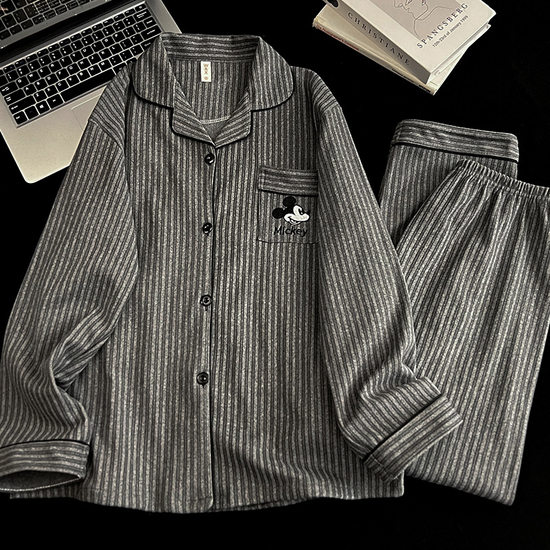 Muški pidžama set u japanskom stilu Crayon Shin-Chan, zimsko-jesenski, Derong tkanina, dvostrano četkan, toplo, debljina 201–250 g/m2, ovratnik s reverom, dugi rukavi