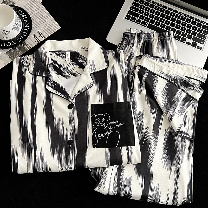 Muški pidžama set u japanskom stilu Crayon Shin-Chan, zimsko-jesenski, Derong tkanina, dvostrano četkan, toplo, debljina 201–250 g/m2, ovratnik s reverom, dugi rukavi