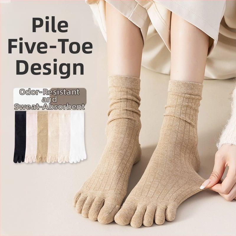 Женски чорапи с пет пръста, средно високи; памук-полиестер-спандекс 64.4%/32.7%/2.9%; антибактериални, абсорбиращи изпотяване, дезодориращи, антифрикционни; едноиглена плетка