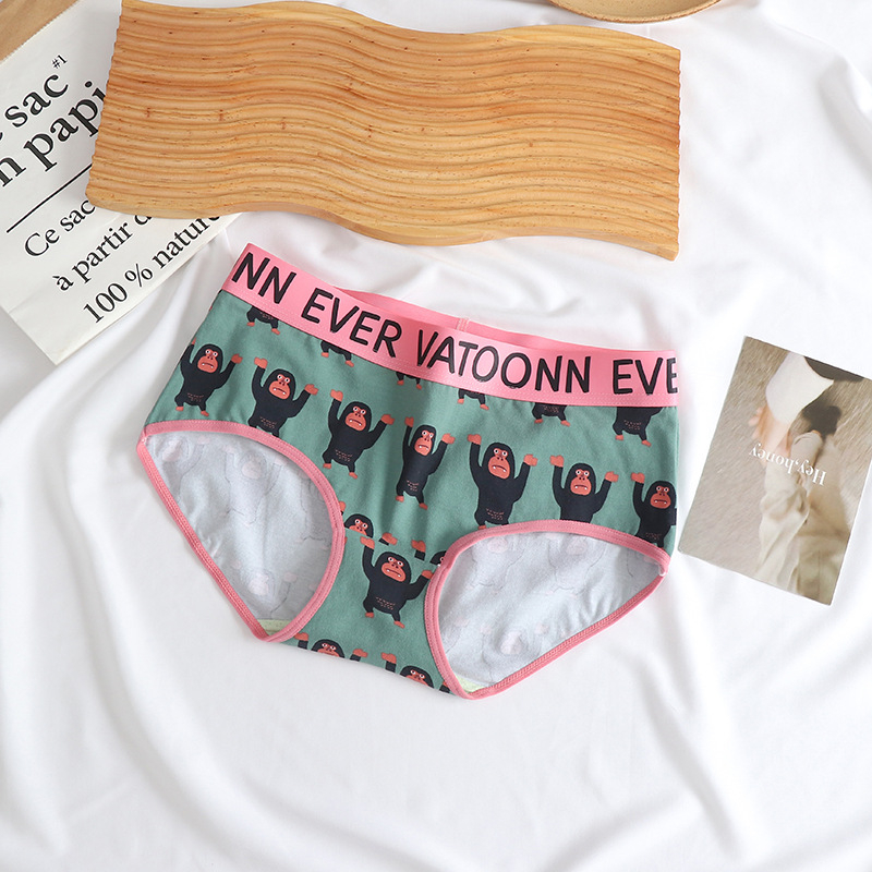 Ženske pamuk gaćice s otiskom, prozračne, srednje visoki struk, antibakterijska zaštita