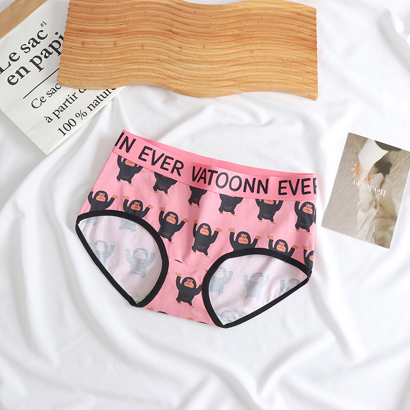 Ženske pamuk gaćice s otiskom, prozračne, srednje visoki struk, antibakterijska zaštita