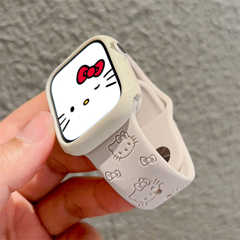 Brățară sport din silicon pentru Apple Watch cu design KT pisică, marca Wu Jiaqiu; compatibilă cu Apple Watch; material: silicon; cataramă snap button; stil modern