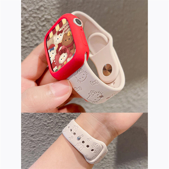 Brățară sport din silicon pentru Apple Watch cu design KT pisică, marca Wu Jiaqiu; compatibilă cu Apple Watch; material: silicon; cataramă snap button; stil modern