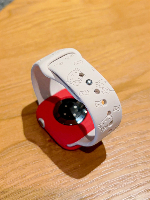 Brățară sport din silicon pentru Apple Watch cu design KT pisică, marca Wu Jiaqiu; compatibilă cu Apple Watch; material: silicon; cataramă snap button; stil modern