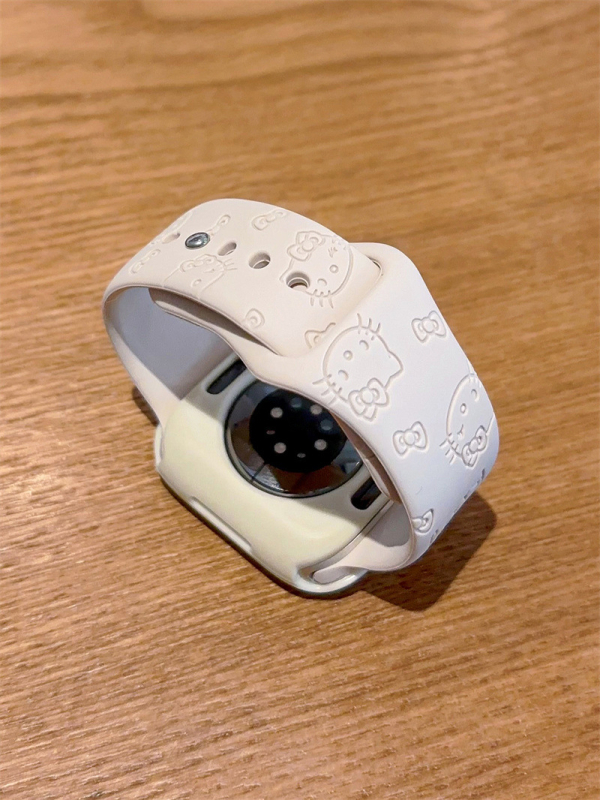 Brățară sport din silicon pentru Apple Watch cu design KT pisică, marca Wu Jiaqiu; compatibilă cu Apple Watch; material: silicon; cataramă snap button; stil modern