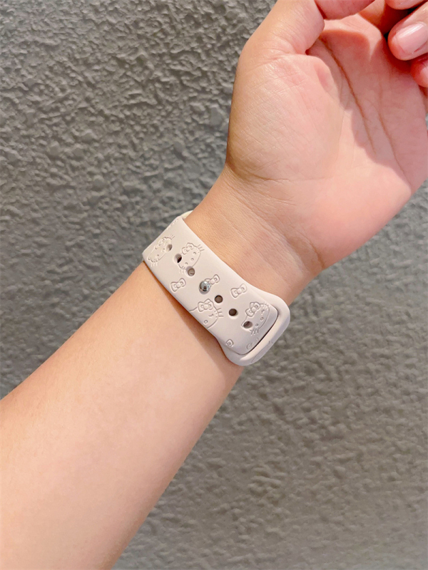 Brățară sport din silicon pentru Apple Watch cu design KT pisică, marca Wu Jiaqiu; compatibilă cu Apple Watch; material: silicon; cataramă snap button; stil modern