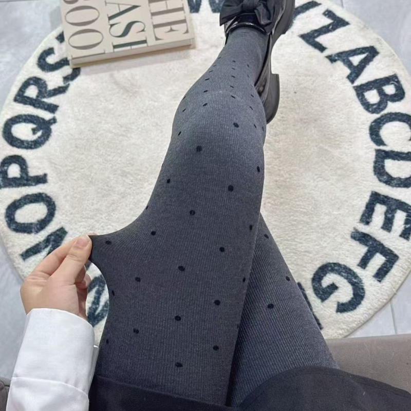 Sive pamučne hulahopke s točkicama i vertikalnim crtama, tople za jesen-zimu, lagana kompresija za oblikovanje i podizanje stražnjice, svestran Muji stil