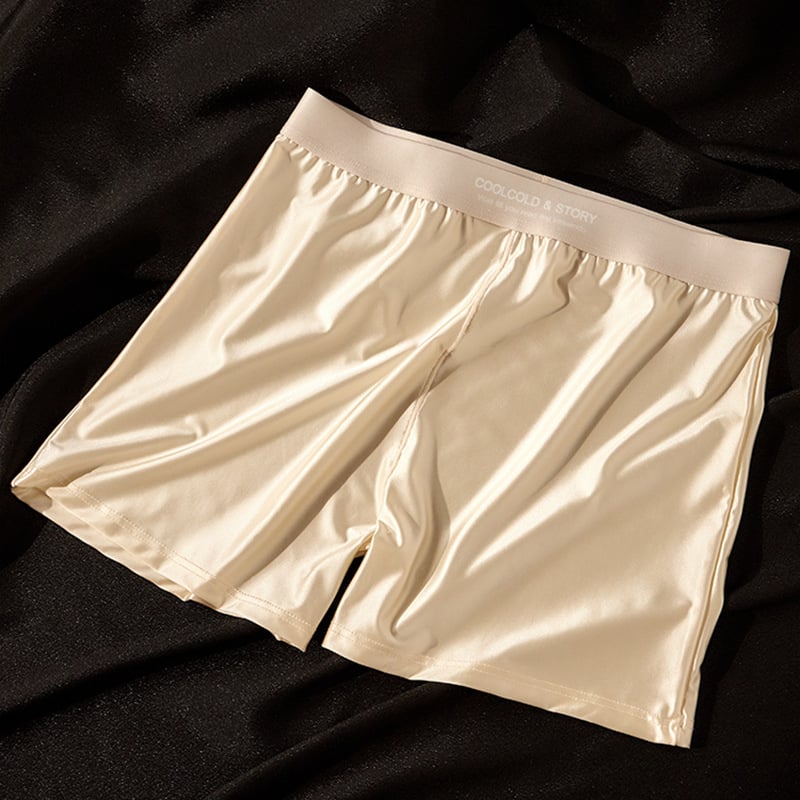 Férfi boxerek Satin Ice Silk anyagban, lélegző, fő anyag 80–90% nylon, kötött, középmagas derék, nyár