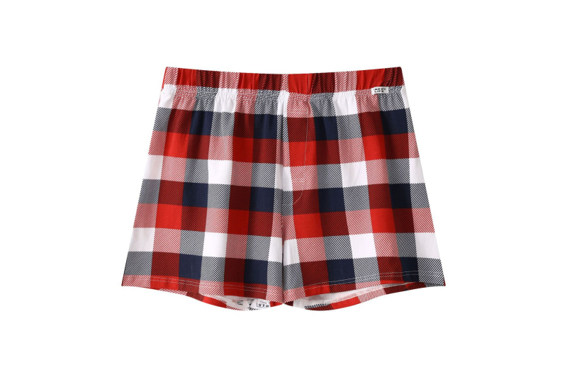 Muške udobne kućne šorceve od pamuka - Pleteni, srednji pojas, prugasto/kockasti uzorak, sportski stil