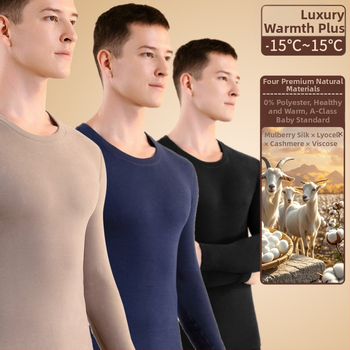 Muški termalni top od kašmira i svile s Mulberry svilenom podstavom, ekstra debeli, jednostruki, okrugli izrez, za muškarce