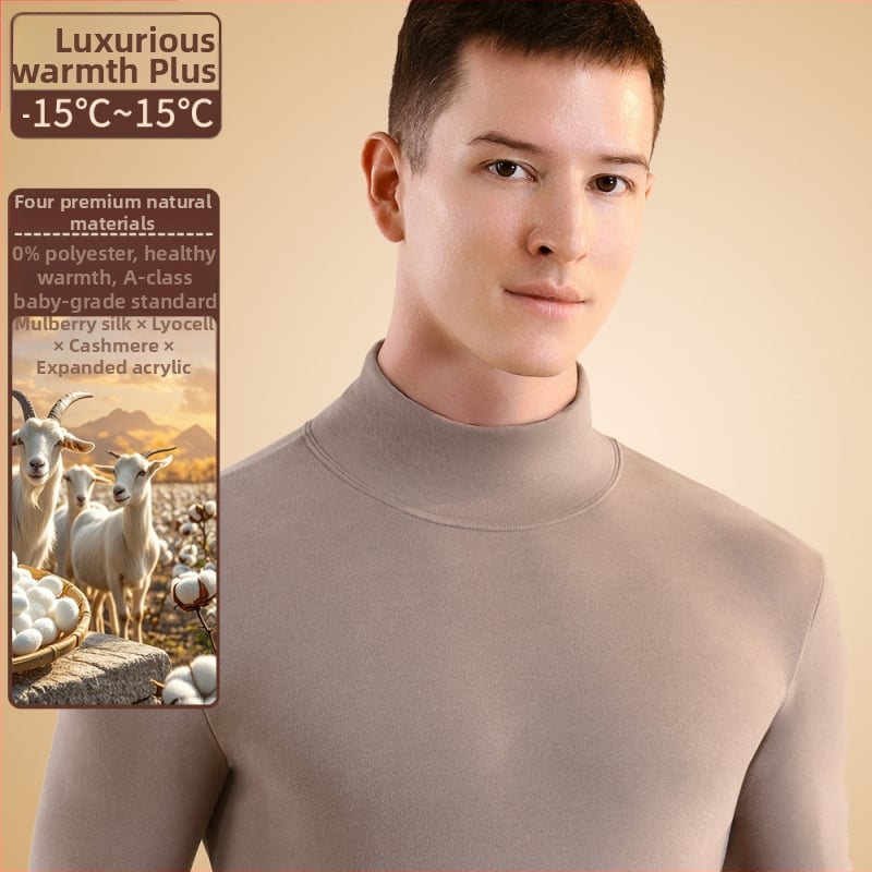 Muški termalni top od kašmira i svile s Mulberry svilenom podstavom, ekstra debeli, jednostruki, okrugli izrez, za muškarce