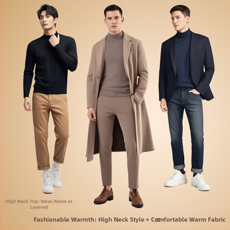 Muški termalni top od kašmira i svile s Mulberry svilenom podstavom, ekstra debeli, jednostruki, okrugli izrez, za muškarce