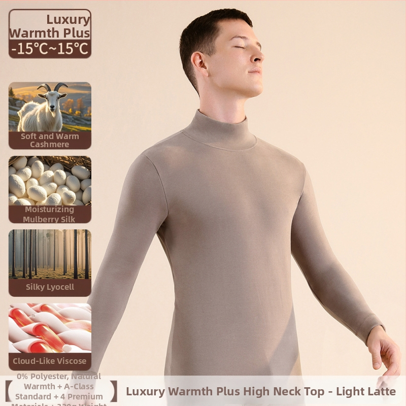 Muški termalni top od kašmira i svile s Mulberry svilenom podstavom, ekstra debeli, jednostruki, okrugli izrez, za muškarce