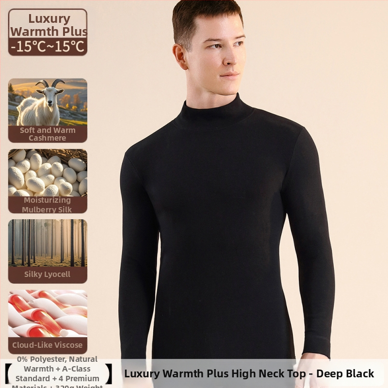 Muški termalni top od kašmira i svile s Mulberry svilenom podstavom, ekstra debeli, jednostruki, okrugli izrez, za muškarce