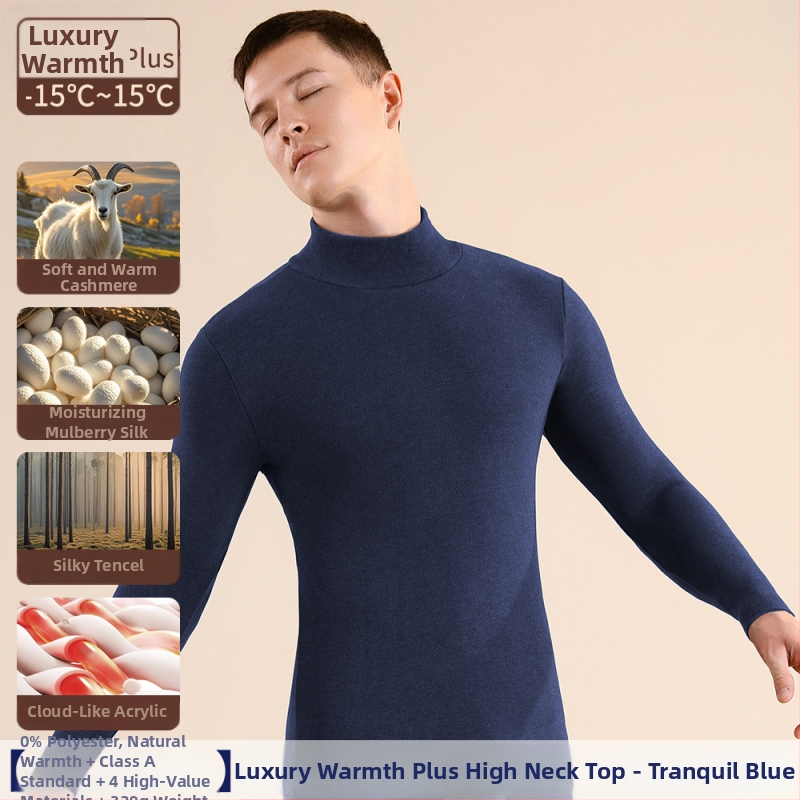 Muški termalni top od kašmira i svile s Mulberry svilenom podstavom, ekstra debeli, jednostruki, okrugli izrez, za muškarce