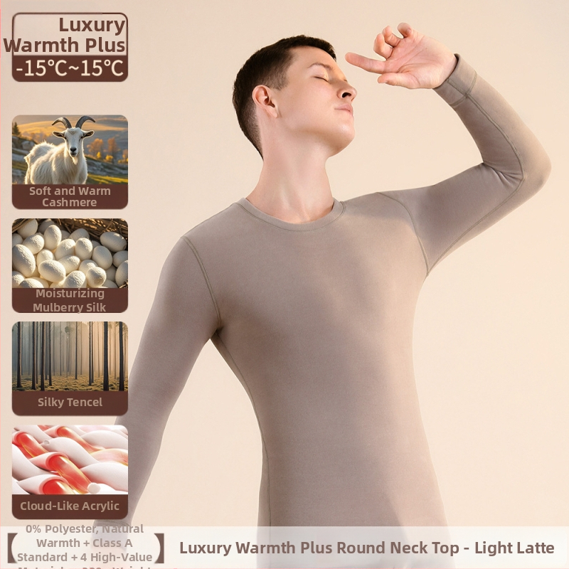 Muški termalni top od kašmira i svile s Mulberry svilenom podstavom, ekstra debeli, jednostruki, okrugli izrez, za muškarce
