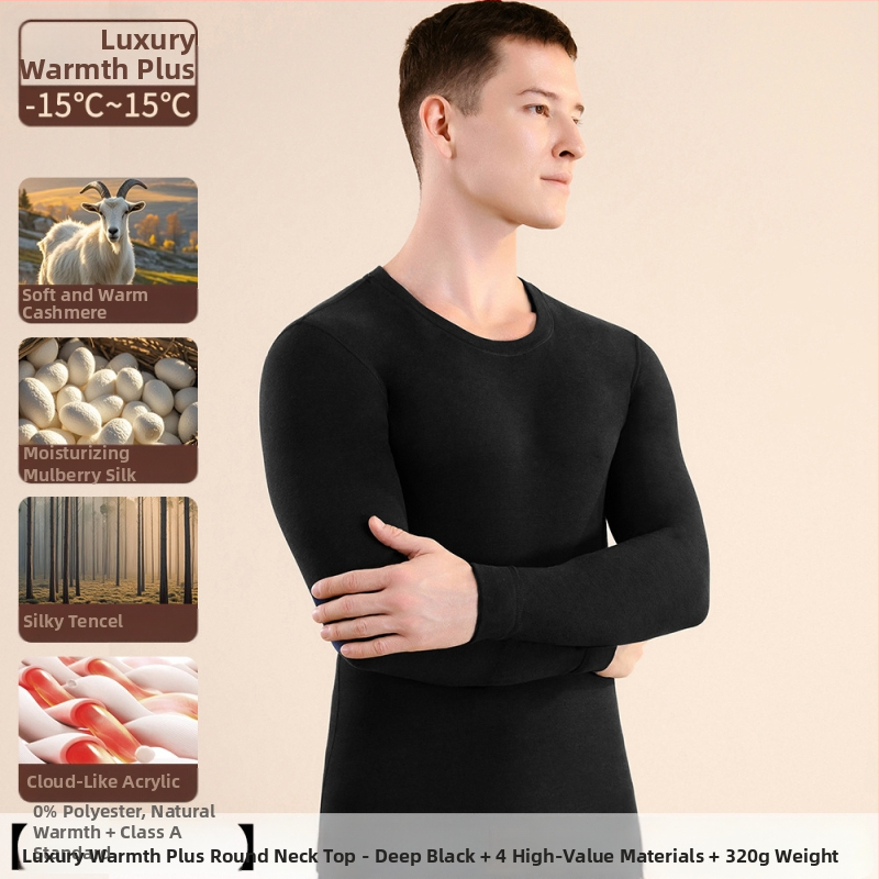 Muški termalni top od kašmira i svile s Mulberry svilenom podstavom, ekstra debeli, jednostruki, okrugli izrez, za muškarce