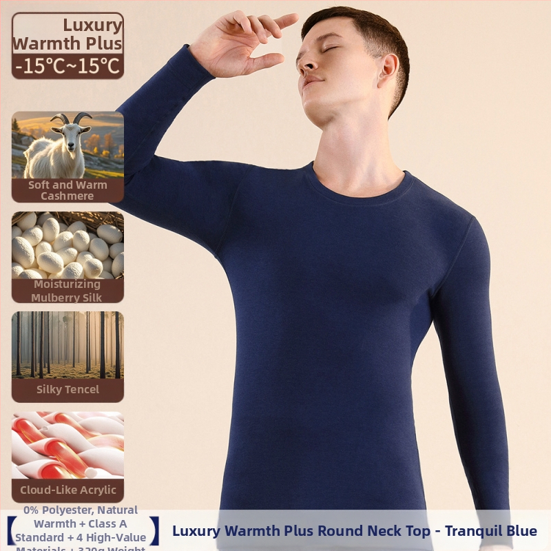 Muški termalni top od kašmira i svile s Mulberry svilenom podstavom, ekstra debeli, jednostruki, okrugli izrez, za muškarce