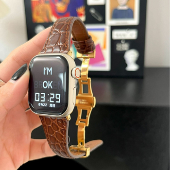 Ζώνη Apple Watch – δερμάτινο λουρί με μοτίβο κροκοδειλικού δέρματος, αγκράφα πεταλούδας, Hongshi, μοντέρνο στυλ, συμβατό με Apple Watch