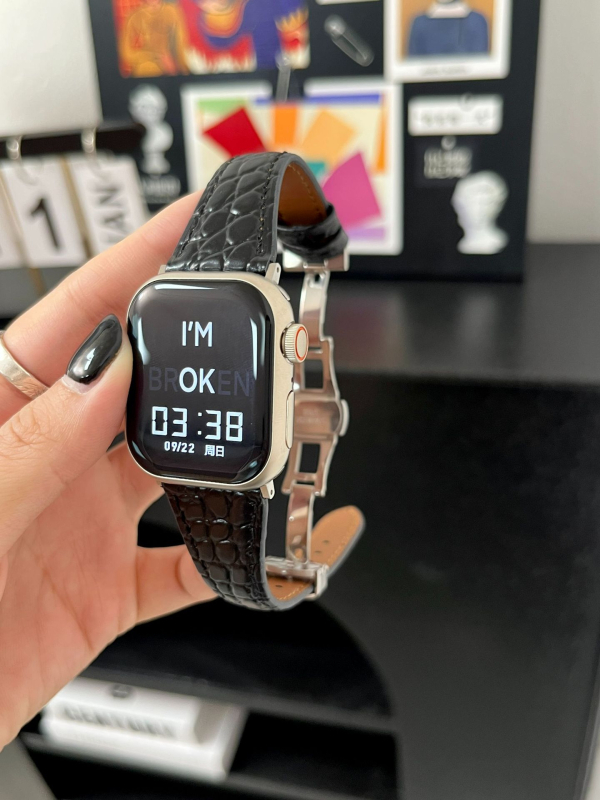 Ζώνη Apple Watch – δερμάτινο λουρί με μοτίβο κροκοδειλικού δέρματος, αγκράφα πεταλούδας, Hongshi, μοντέρνο στυλ, συμβατό με Apple Watch