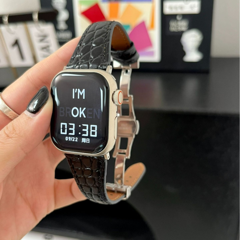 Ζώνη Apple Watch – δερμάτινο λουρί με μοτίβο κροκοδειλικού δέρματος, αγκράφα πεταλούδας, Hongshi, μοντέρνο στυλ, συμβατό με Apple Watch