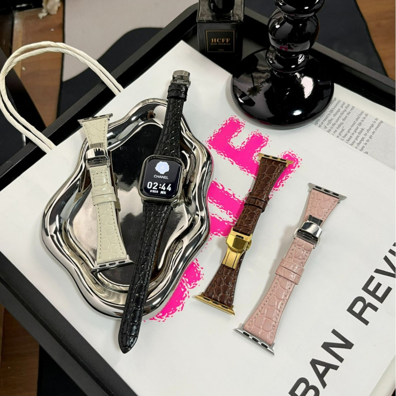 Ζώνη Apple Watch – δερμάτινο λουρί με μοτίβο κροκοδειλικού δέρματος, αγκράφα πεταλούδας, Hongshi, μοντέρνο στυλ, συμβατό με Apple Watch