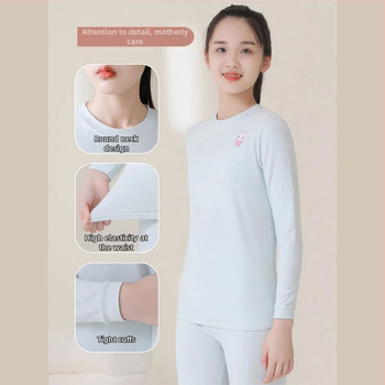 Modalni termalni set za djevojčice – antibakterijski, bezšivni, s okruglim vratom i dugim rukavima, tanak materijal