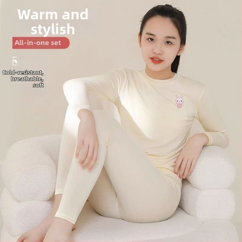 Modalni termalni set za djevojčice – antibakterijski, bezšivni, s okruglim vratom i dugim rukavima, tanak materijal