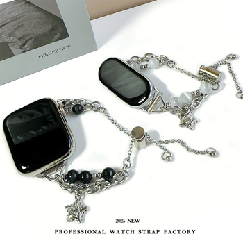 Cat-Eye πέτρα σε ζώνη ρολογιού από ανοξείδωτο ατσάλι για Apple Watch, Samsung, Huawei, Xiaomi — ανοξείδωτη κατασκευή, Cat-Eye λεπτομέρεια, 20–24 g, κούμπωμα με κουμπί-κλικ