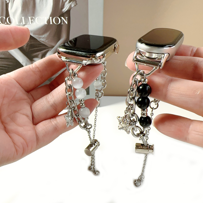 Cat-Eye πέτρα σε ζώνη ρολογιού από ανοξείδωτο ατσάλι για Apple Watch, Samsung, Huawei, Xiaomi — ανοξείδωτη κατασκευή, Cat-Eye λεπτομέρεια, 20–24 g, κούμπωμα με κουμπί-κλικ