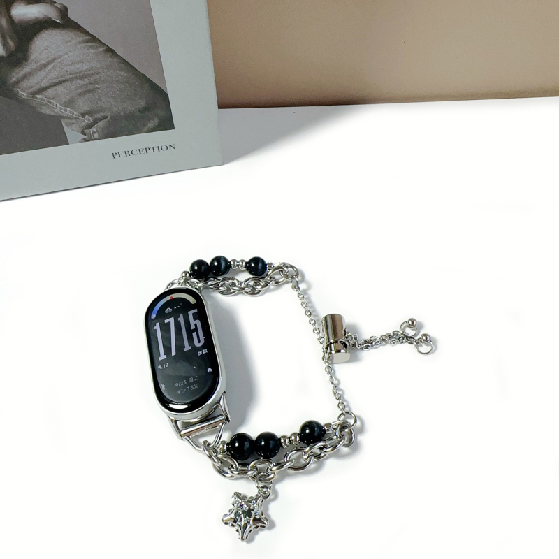 Cat-Eye πέτρα σε ζώνη ρολογιού από ανοξείδωτο ατσάλι για Apple Watch, Samsung, Huawei, Xiaomi — ανοξείδωτη κατασκευή, Cat-Eye λεπτομέρεια, 20–24 g, κούμπωμα με κουμπί-κλικ