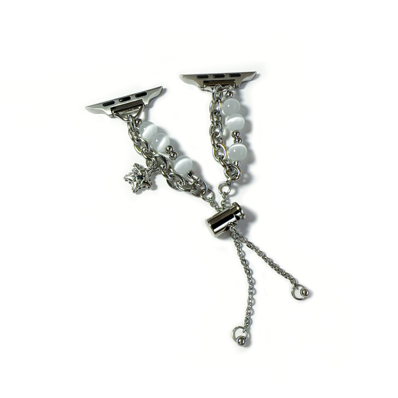 Cat-Eye πέτρα σε ζώνη ρολογιού από ανοξείδωτο ατσάλι για Apple Watch, Samsung, Huawei, Xiaomi — ανοξείδωτη κατασκευή, Cat-Eye λεπτομέρεια, 20–24 g, κούμπωμα με κουμπί-κλικ