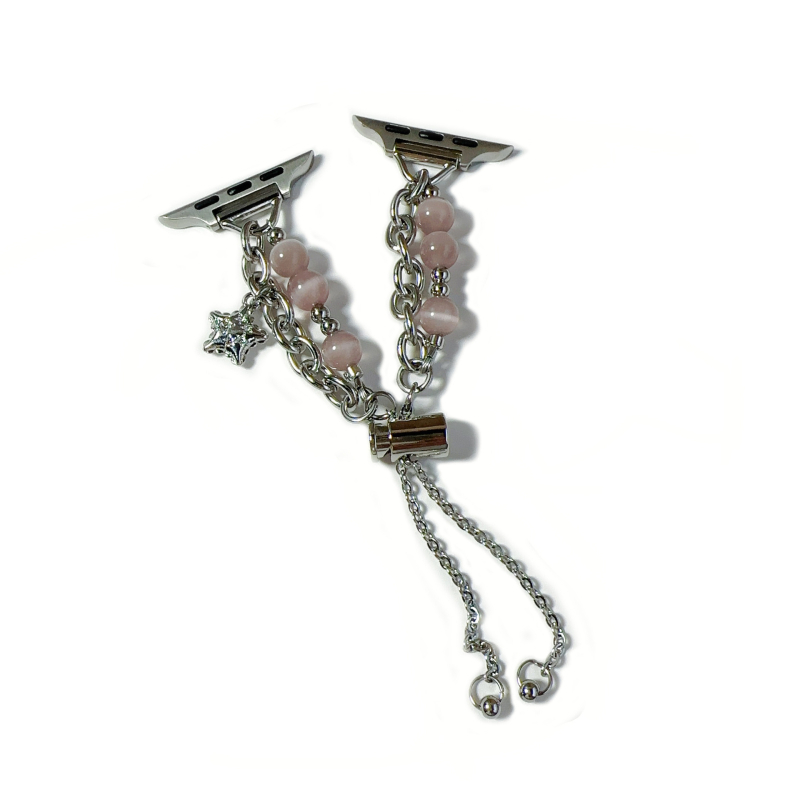 Cat-Eye πέτρα σε ζώνη ρολογιού από ανοξείδωτο ατσάλι για Apple Watch, Samsung, Huawei, Xiaomi — ανοξείδωτη κατασκευή, Cat-Eye λεπτομέρεια, 20–24 g, κούμπωμα με κουμπί-κλικ