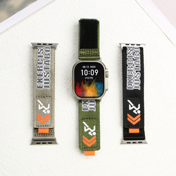 Λουράκι Apple Watch από νάιλον με εκτύπωση σε αθλητικό στυλ, κλιπ Velcro, συμβατό με S11/10/Ultra3