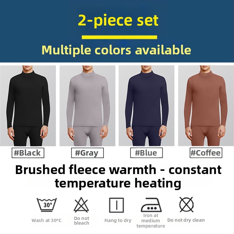 Muški termalni set s flis podlogom, dugi rukavi i hlače, polu-viši ovratnik, poliester, srednja debljina (181–200 g/m²)